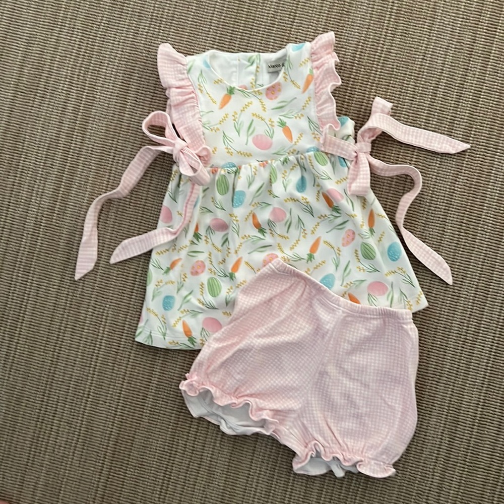 Marco & Lizzy Easter Eggs Dress With Pink Gingham Bows & Bloomers - Picture 2 of 5
